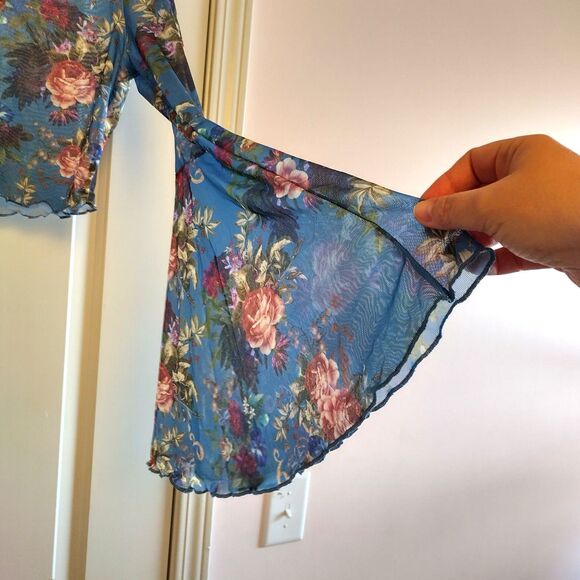 Floral Blue Women's Top - Picture 3 of 7